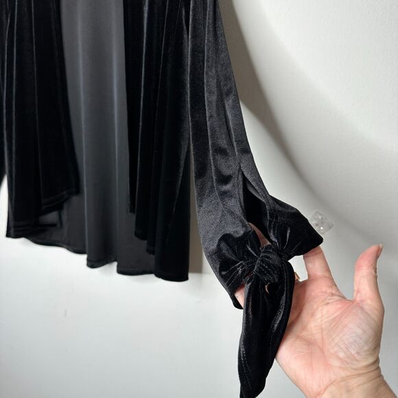 Jet Black Velvet Velour Waterfall Open Front Cardigan Long Sleeve with Ties M - Picture 4 of 10